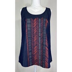 Make It Good Aztec Boho Print Navy Sleeveless Top/Tank Size Large